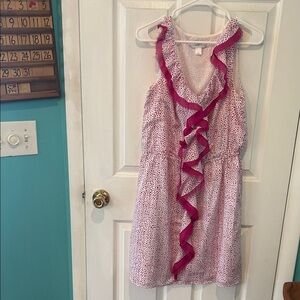 LOFT Pink and White Midi Dress